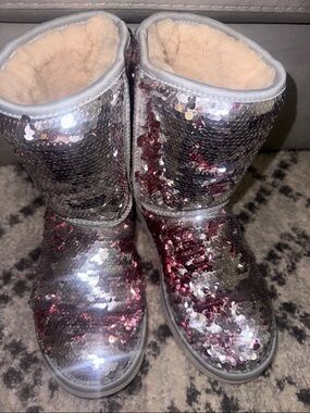 Sequin Boots - Reversible Silver & Pink